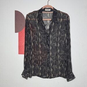 Equipment Black Sheer Patterned Blouse Large Medium